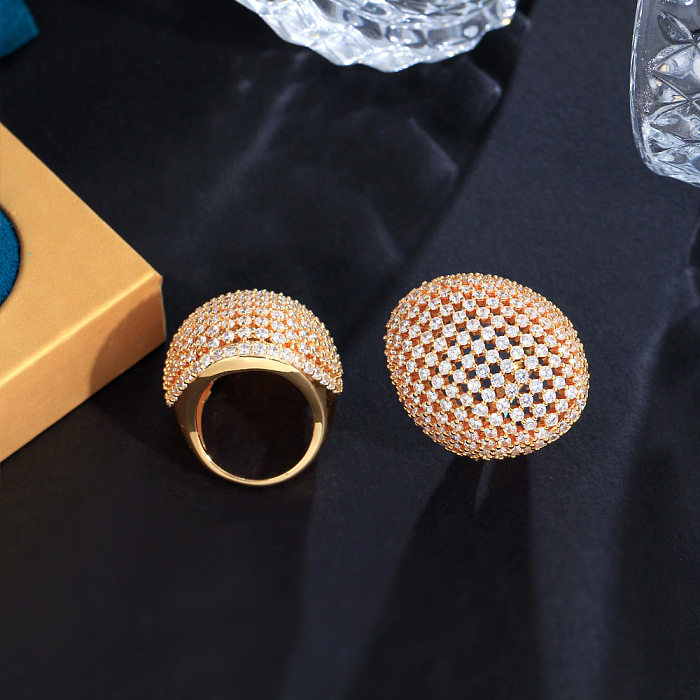 Estilo simples bola chapeamento de cobre incrustação zircão 14K banhado a ouro anéis banhados a ródio