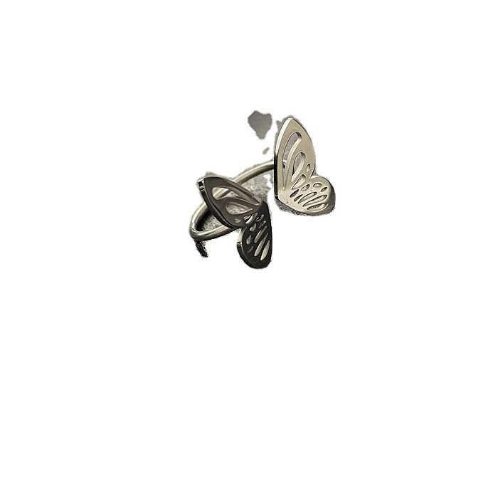 Simple Style Butterfly Titanium Steel Plating Open Ring