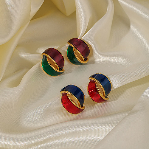 1 Pair Retro Color Block Epoxy Plating Copper 18K Gold Plated Ear Studs
