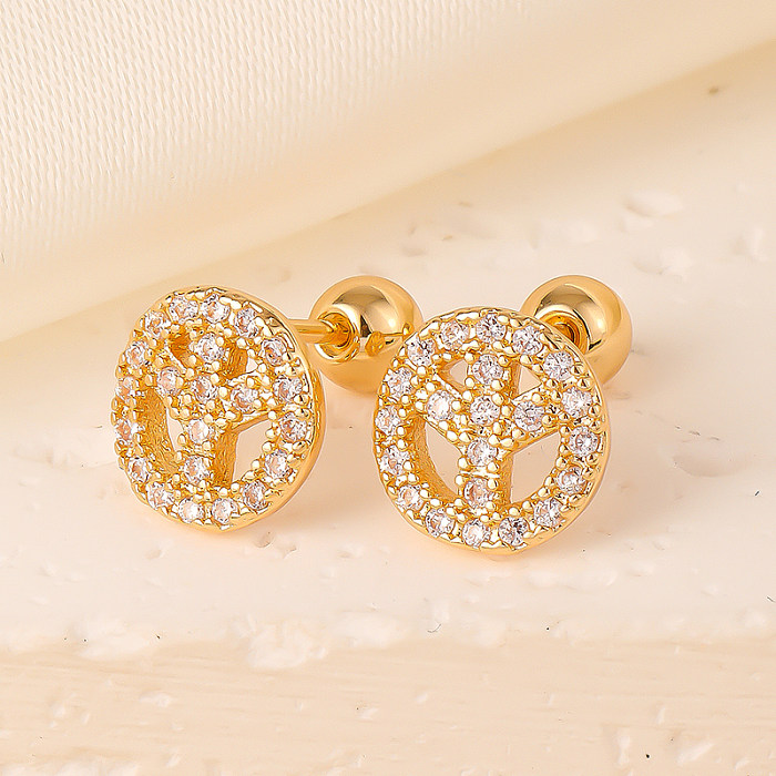1 Pair Elegant Simple Style Geometric Heart Shape Butterfly Inlay Copper Zircon Gold Plated Ear Studs