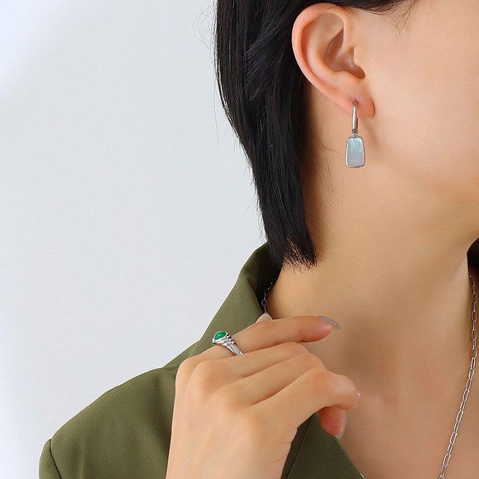 Collier de boucles d'oreilles en titane et acier Zircon pour femmes, Style Simple, carré, à la mode