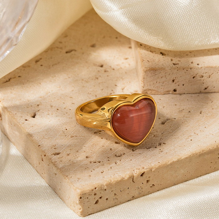 Anneaux d'opale plaqués or 18 carats en acier inoxydable en forme de cœur de style IG en vrac