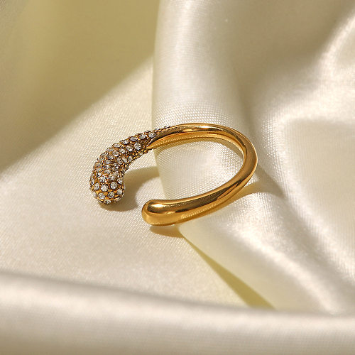 Modische runde Edelstahl-Inlay-Ringe mit künstlichem Diamant, 1 Stück