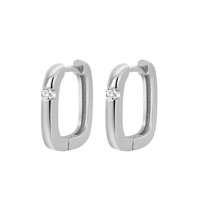 Simple Style Quadrilateral Copper Plating Rhinestones Earrings 1 Pair