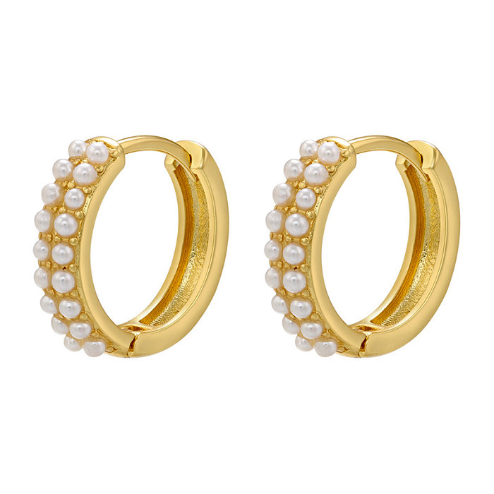 Modische geometrische Messing-Inlay-Ohrringe mit künstlichen Perlen, 1 Paar