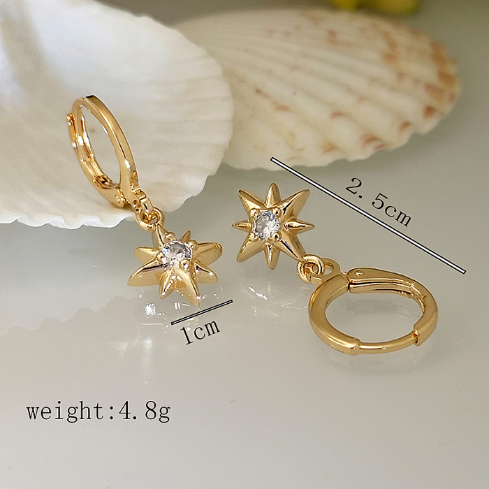 1 Pair Simple Style Commute Sun Plating Inlay Copper Zircon Gold Plated Silver Plated Drop Earrings