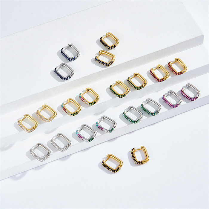 Single Fashion Inlaid Zircon Geometric Square Copper Earrings Female