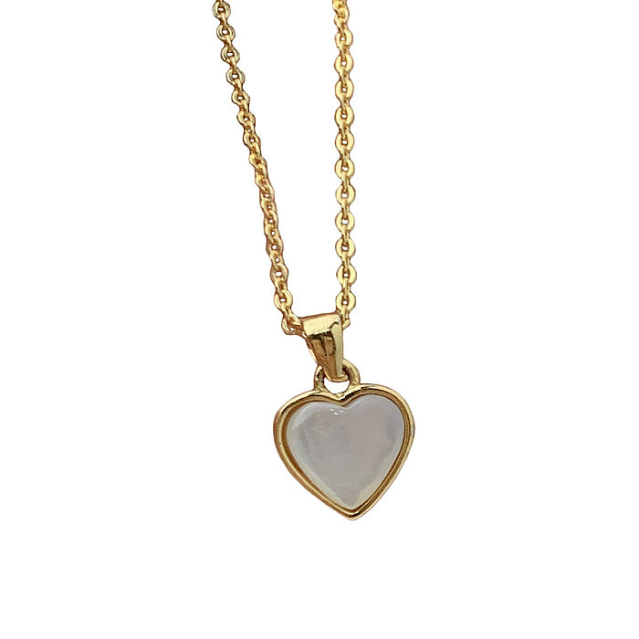 Fashion Heart Shape Copper Plating Inlay Shell Pendant Necklace 1 Piece