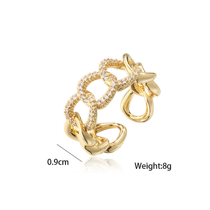 Jóias por atacado jóias cobre micro-incrustado zircão cubano forma de corrente anel aberto