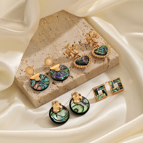 1 paire de boucles d'oreilles pendantes en cuivre et acrylique plaqué or 18 carats avec incrustation de placage géométrique