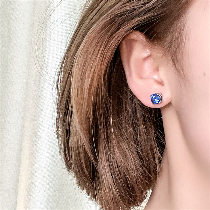 1 Pair Casual Simple Style Round Plating Inlay Copper Zircon White Gold Plated Ear Studs