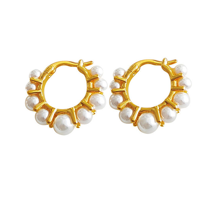 Retro Geometric Copper Earrings Gold Plated Pearl Copper Earrings