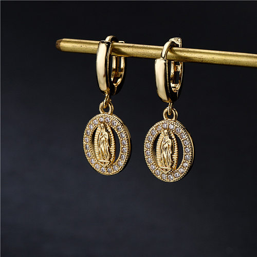 Boucles d'oreilles micro-incrustées en cuivre en forme de Vierge Marie à la mode