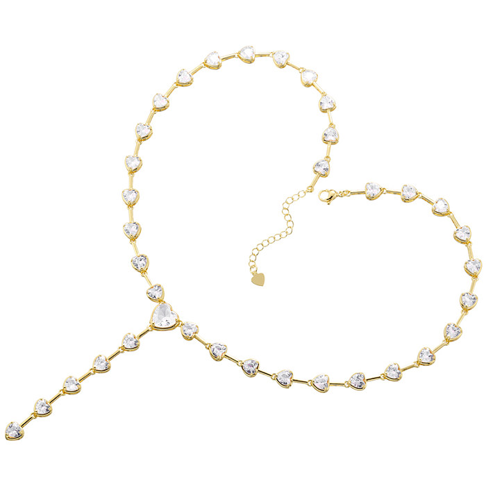 Collar plateado oro 18K de las pulseras del Zircon del embutido de cobre de la forma lujosa elegante del corazón