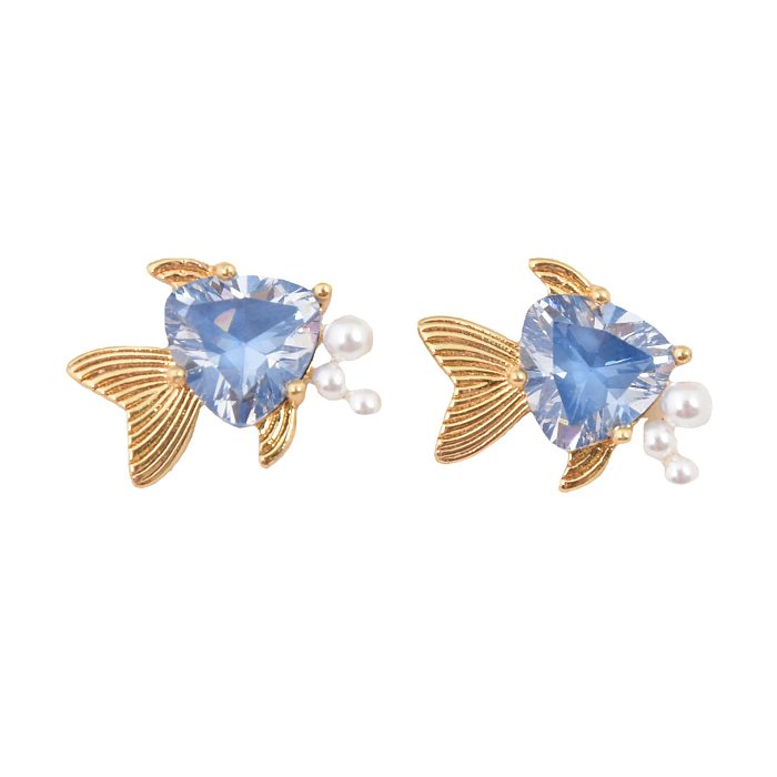 1 Pair Simple Style Cartoon Plating Inlay Copper Zircon 18K Gold Plated Ear Studs
