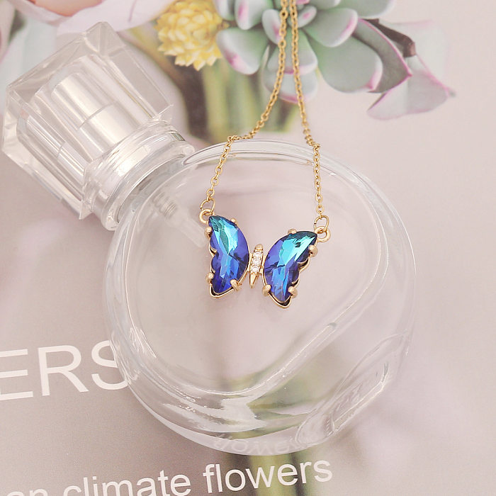 Collier pendentif en verre avec incrustation de cuivre et papillon à la mode, 1 pièce