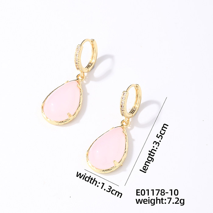 1 Pair Casual Simple Style Water Droplets Plating Inlay Copper Crystal Glass Zircon White Gold Plated Gold Plated Drop Earrings