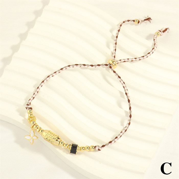 Pulseiras banhadas a ouro 18K com contas de cobre borboleta estilo simples