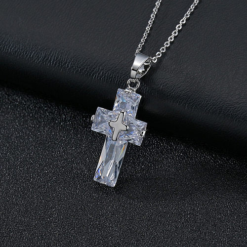 Ethnic Style Cross Copper Plating Inlay Zircon Pendant Necklace Necklace