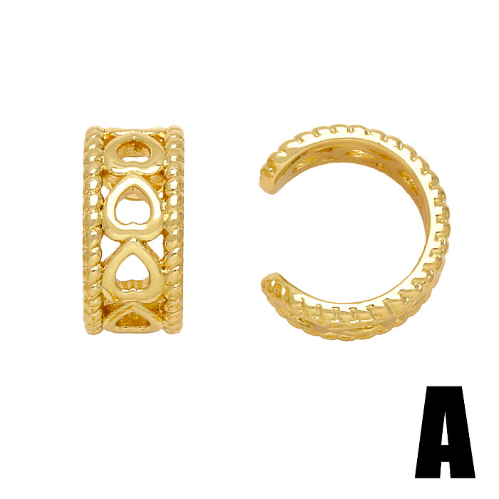 1 par de algemas de orelha banhadas a ouro 18K, estilo simples, estilo romano, folhas em formato de coração