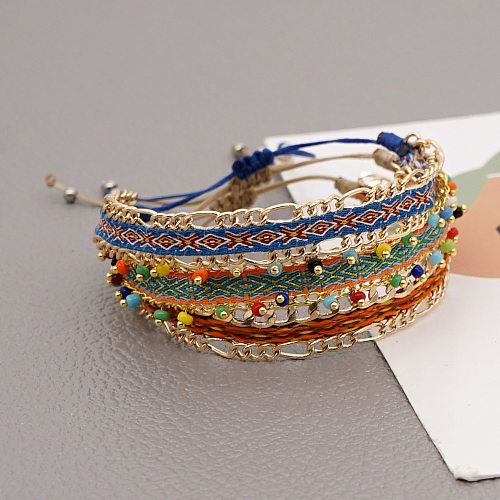 Ethnic Style Colorful Fabric Copper Beaded Knitting Bracelets 1 Piece