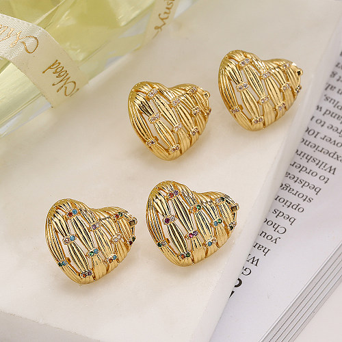 1 Pair Simple Style Commute Heart Shape Plating Inlay Copper Zircon 18K Gold Plated Ear Studs