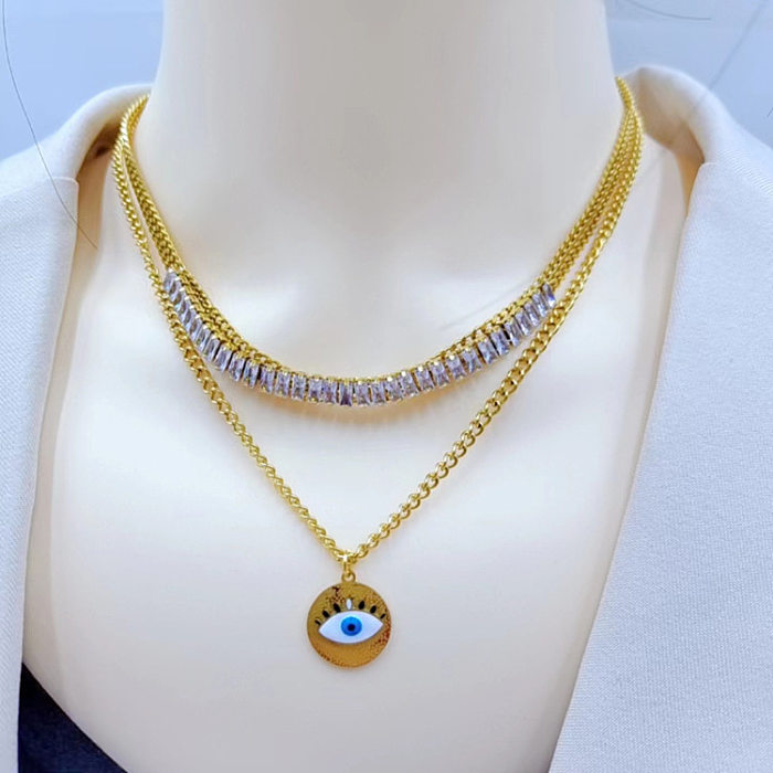 Lady Eye Titanium Steel Plating Inlay Artificial Gemstones Bracelets Necklace
