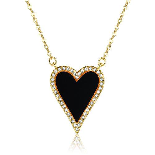 Collar clásico de corazón de melocotón estilo INS, chapado en cobre versátil, colgante en forma de corazón de circón de oro Real de 18K, joyería de comercio exterior