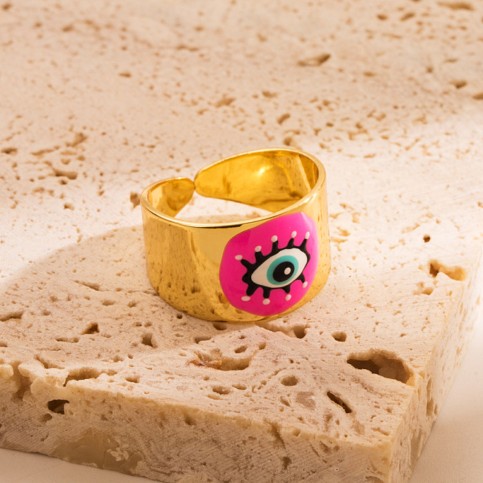 1 Piece Fashion Cool Style Devil'S Eye Smiley Face Copper Enamel Open Ring