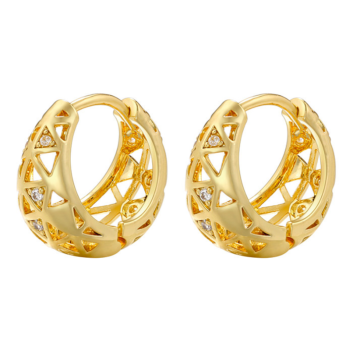 1 Pair Luxurious C Shape Water Droplets Plating Hollow Out Inlay Copper Zircon 18K Gold Plated Earrings