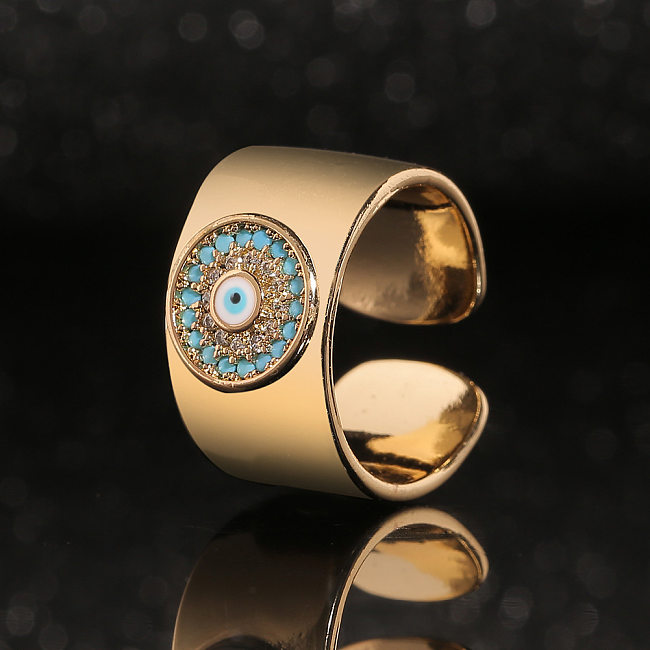 Copper Plated Real Gold Micro-inlaid Zircon Wide Round Tail Ring Source