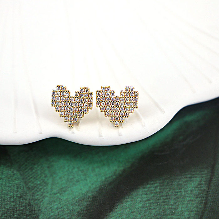 Korean Copper Micro-set Zircon Peach Heart Pineapple Geometric Sweet Earrings