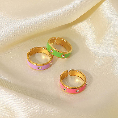 Modischer, lichtechter, tropfoffener 18-Karat-Gold-Edelstahl-Ring mit eingelegtem Zirkon in Lila/Rosa/Grün