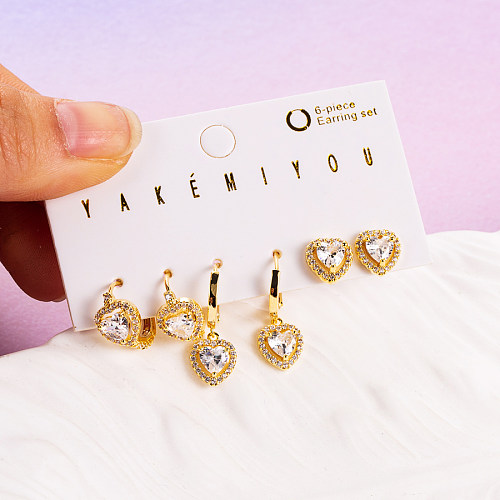 Elegant Heart Shape Key Lock Copper 14K Gold Plated Zircon Earrings In Bulk