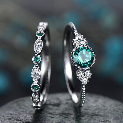 Nova moda zircon senhoras anel cobre banhado branco k micro-conjunto anel esmeralda