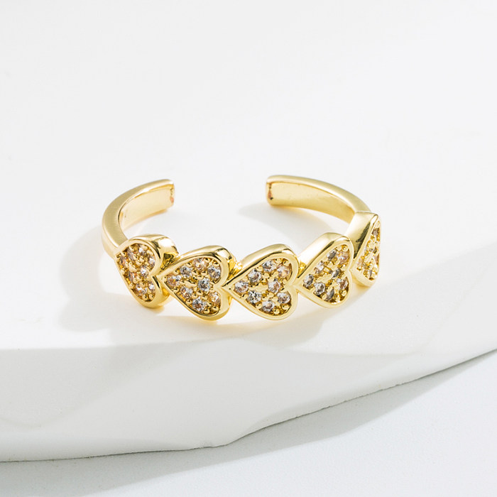 Eleganter offener Ring in Herzform aus Kupfer mit vergoldetem Zirkon, 1 Stück