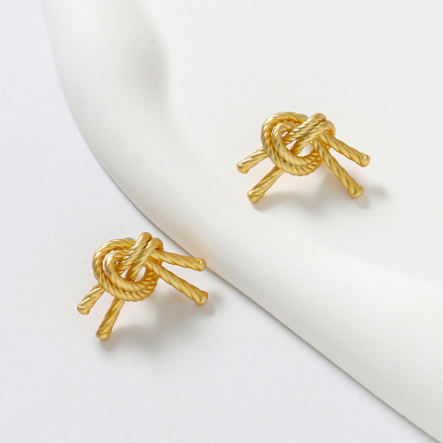 1 Pair Retro Lady Solid Color Plating Copper 14K Gold Plated Ear Studs