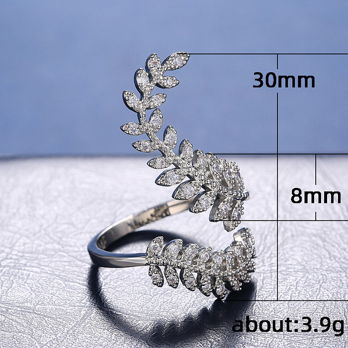 New Ladies Zircon Ring Silver-plated Creative Plant Leaves Ring Copper Jewelry