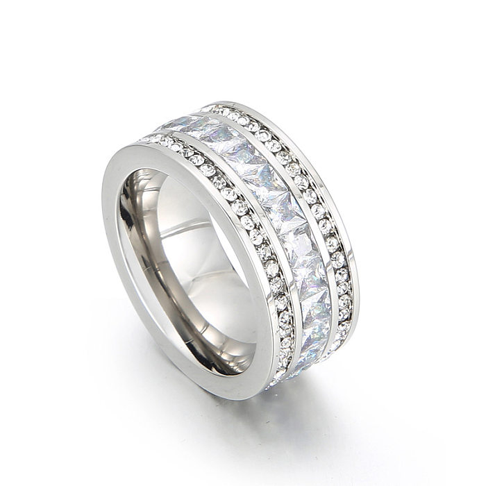 European And American Fashion Single Tight Full Zircon Stainless Steel Ring