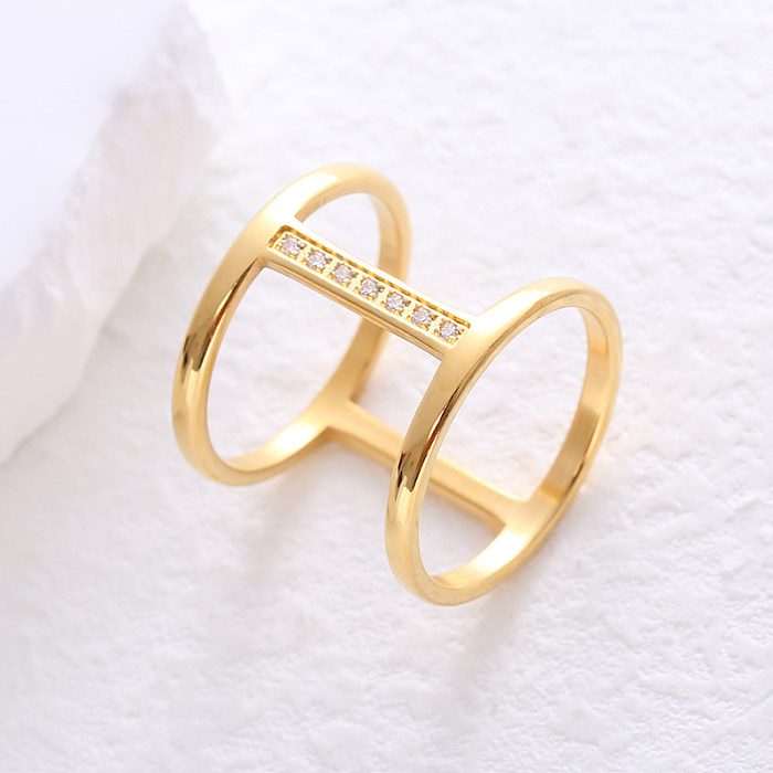 Simple Style Solid Color Stainless Steel Plating 24K Gold Plated Rings