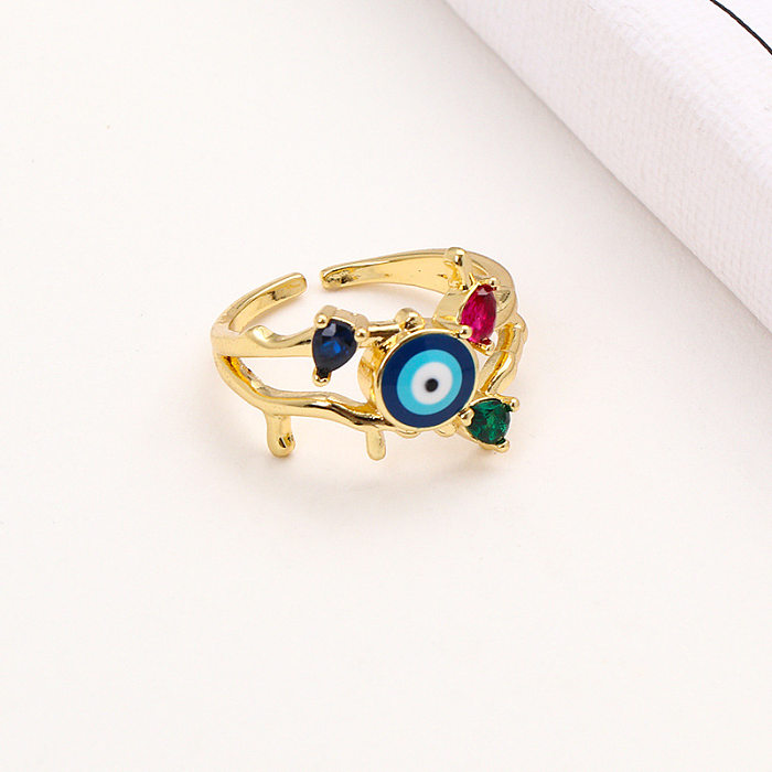 Simple Style Devil'S Eye Copper Inlay Zircon Open Ring