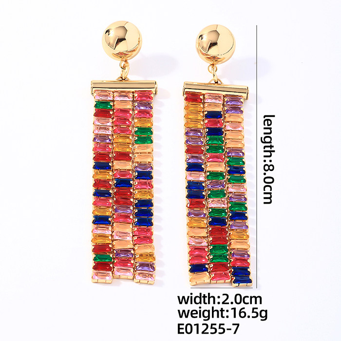 1 par de pendientes colgantes chapados en oro blanco con incrustaciones rectangulares redondas brillantes y brillantes