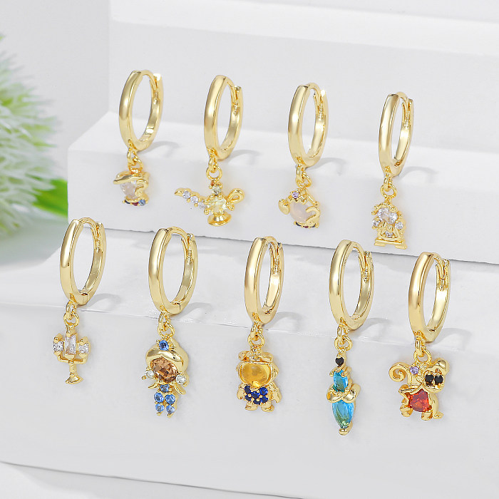 1 Piece Princess Cute Human Animal Plating Inlay Brass Zircon 18K Gold Plated Drop Earrings