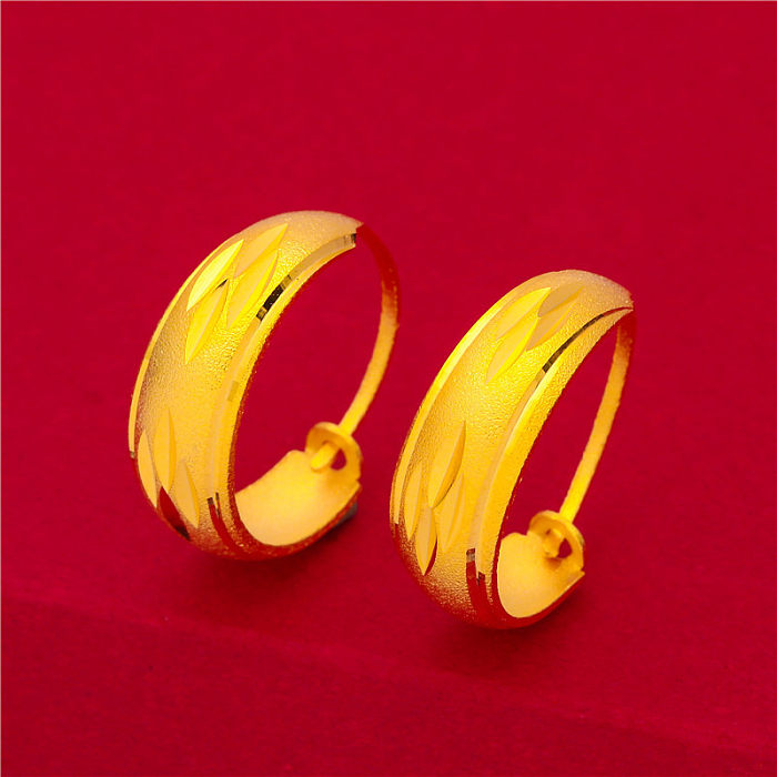 Simple Style Stripe Solid Color Flower Brass Hoop Earrings 1 Pair