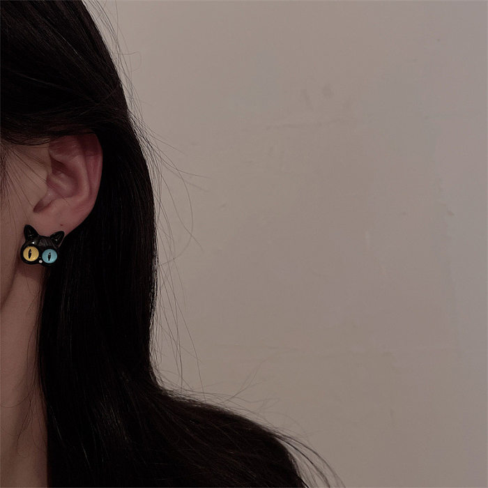 Lady Simple Style Katze Titan Stahlüberzug Ringe Ohrringe Halskette