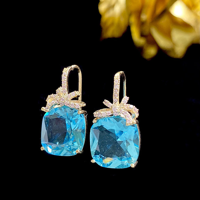 1 Pair Vintage Style Solid Color Inlay Copper Artificial Crystal Zircon Drop Earrings