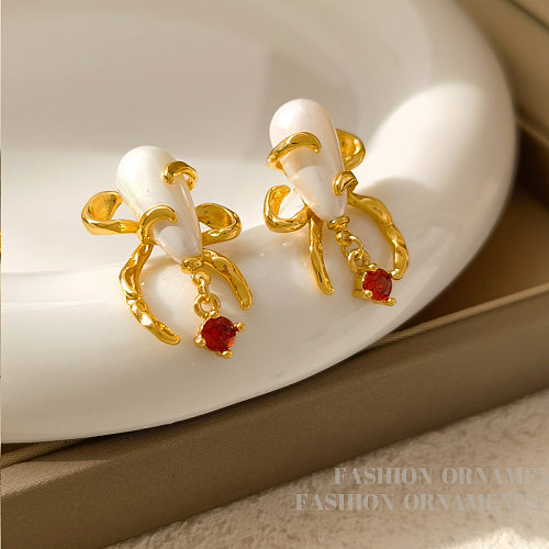 1 Paar Damen-Ohrringe mit geometrischer Verkupferung und künstlichen Perlen