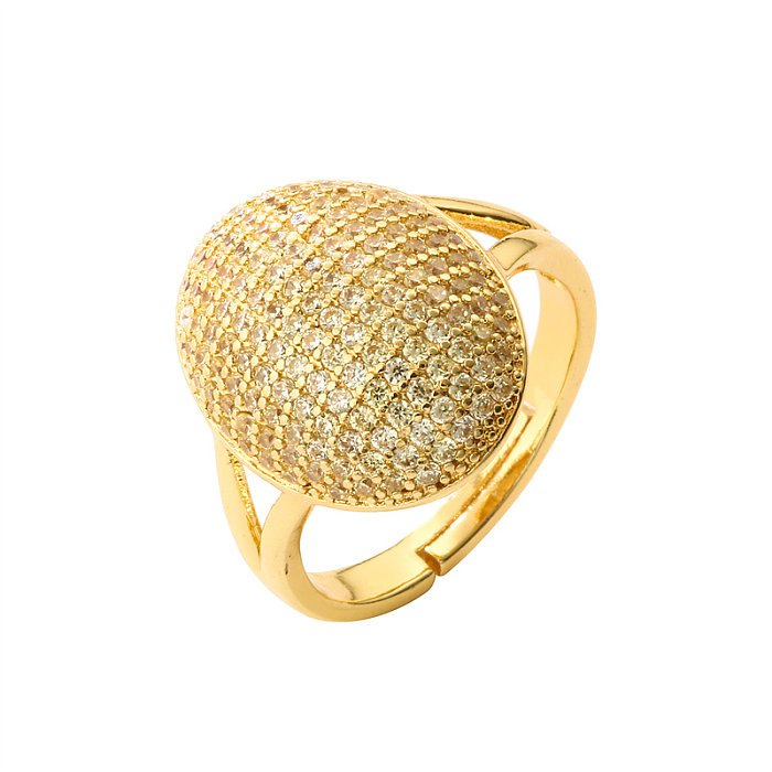 Luxuriöser offener Ring mit geometrischem Kupfer-Inlay und Zirkon-Vergoldung