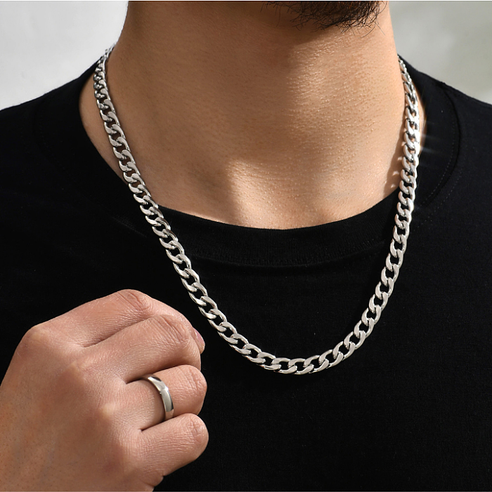 1 Set Hip-Hop Solid Color Stainless Steel Rings Necklace