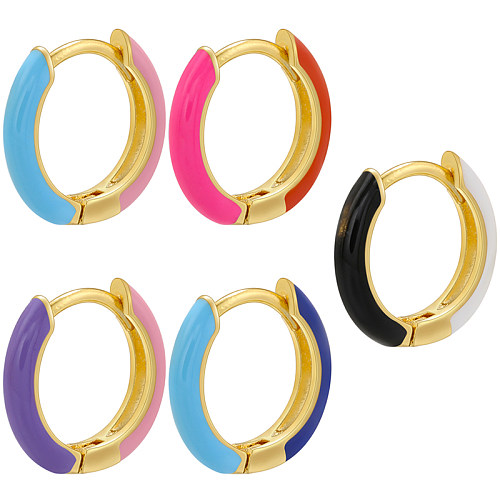 1 Pair Basic Simple Style Circle Round Enamel Plating Copper 18K Gold Plated Hoop Earrings